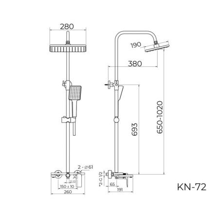 Душевая стойка Knotlor KN-72/BL настенная цвет черный