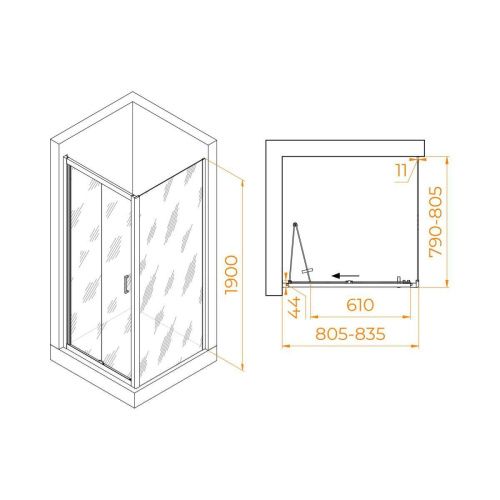 Душевой уголок RGW Passage 060813288-14 80х80 стекло прозрачное профиль черный без поддона - фото 5