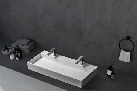 Раковина из искусственного камня Abber STEIN AS2642 120х40 накладная цвет белый без отверстий под смеситель