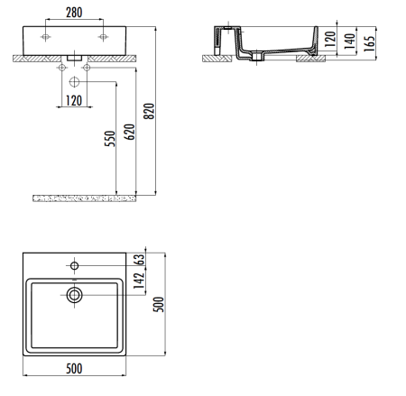 Раковина из сантехнического фарфора Creavit Next NX256-00CB00E-0000 50х50 накладная цвет белый 1 отверстие под смеситель