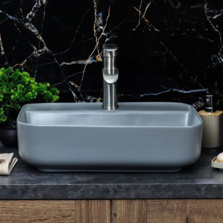 Раковина из сантехнического фарфора Melana 320353MG-805 50х40 накладная цвет серый без отверстий под смеситель