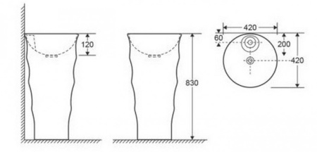 Раковина из санфаянса CeramaLux G308 42х42 напольная цвет белый 1 отверстие под смеситель