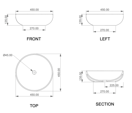 Раковина керамическая GSG Ceramic Design Easy EALAVRO45003 50х50 накладная цвет черный без отверстий под смеситель