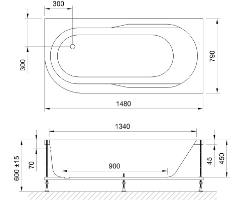 Ванна гидромассажная Royal Bath AZUR RB614201ST-R 148х79 пристенная угловая асимметричная - фото 2
