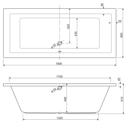 Ванна акриловая Cezares PLANE PLANE-190-80-49-W37 190х80 пристенная прямоугольная без каркаса