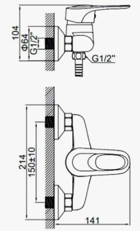 Смеситель для душа D-Lin D160628 настенный хром
