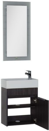 Комплект мебели: тумба с раковиной + зеркало Aquanet Лидс 00183170 51x27x156 подвесной цвет темное дерево