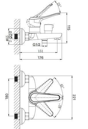 Смеситель для ванны Rush Jawa JA0735-44 настенный хром