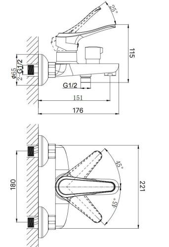 Смеситель для ванны Rush Jawa JA0735-44 настенный хром - фото 2
