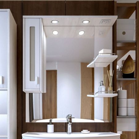 Зеркало-шкаф Бриклаер Бали 4627125412035 90х100 подвесной цвет белый/бежевый