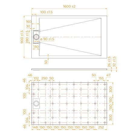 Душевой поддон из стеклопластика RGW SMC 553702916-01 160х90 белый