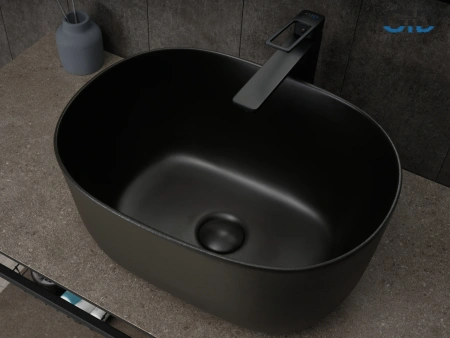 Раковина керамическая Gid Creativo 53377 50х30 накладная цвет черный без отверстий под смеситель