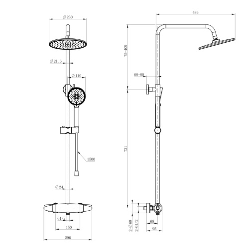 Душевая стойка Wonzon & Woghand Capsule WW-B3031-A1-CR настенная цвет хром - фото 2
