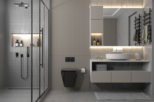 Унитаз подвесной Abber Rechteck AC1201MB черный матовый с сиденьем микролифт безободковый каскадный смыв - фото 2