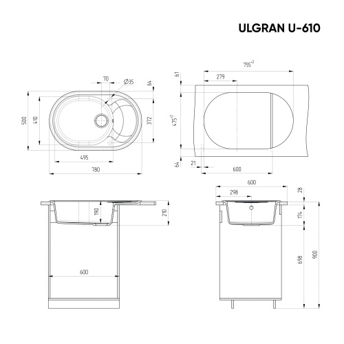 Кухонная мойка Ulgran Classic U-610-345 78х50 цвет шоколад - фото 2