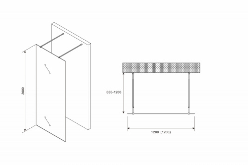 Душевая перегородка Abber Immer Offen AG68120B8 120х200 стекло прозрачное профиль черный - фото 4
