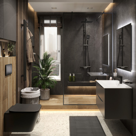 Душевая стойка Bond Cube B03-9488 настенная цвет черный матовый с термостатом