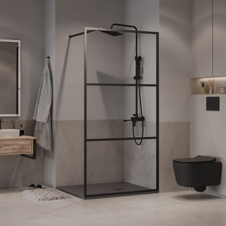 Душевая перегородка Niagara Nova NG-688-12BLACK 120х195 стекло прозрачное с рисунком профиль черный матовый