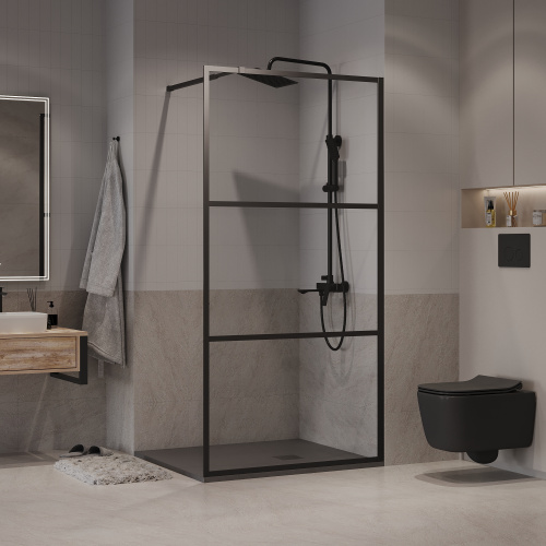 Душевая перегородка Niagara Nova NG-688-90BLACK 90х195 стекло прозрачное с рисунком профиль черный матовый - фото 2