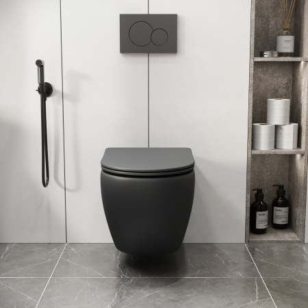 Унитаз подвесной Grossman Торнадо GR-4411BMSQ черный матовый с сиденьем микролифт безободковый смыв торнадо