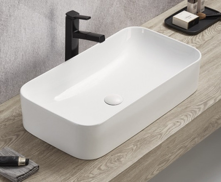 Раковина из санфаянса CeramaLux 75576 71х38 накладная цвет белый глянцевый