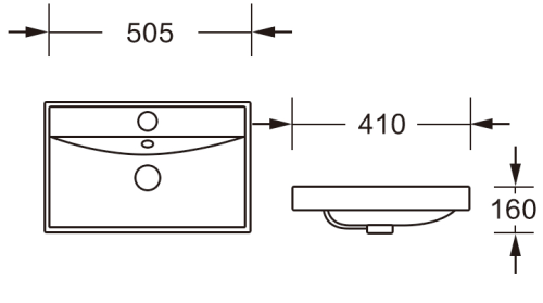 Раковина из сантехнического фарфора MILLEAU MIEL MU7028H-GW 51х41 встраиваемая цвет белый глянцевый 1 отверстие под смеситель - фото 2
