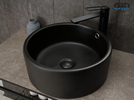 Раковина керамическая Gid Esfera 53382 40х40 накладная цвет черный без отверстий под смеситель