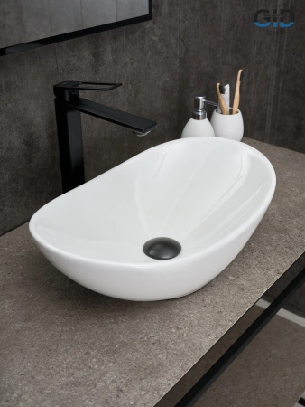 Раковина керамическая Gid Lago 51201 50х30 накладная цвет белый без отверстий под смеситель