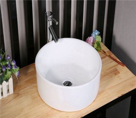 Раковина из сантехнического фаянса CeramaLux 9011 40х40 накладная цвет белый без отверстий под смеситель