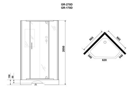Душевая кабина Grossman Classic GR270D 100х100 пятиугольная без крыши ориентация универсальная