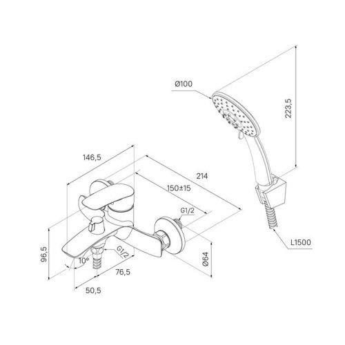 Смеситель для ванны Milardo Rora RORGM00M02 настенный графит - фото 4