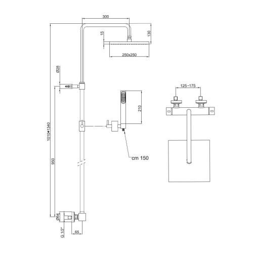 Душевая стойка Webert PE980507794METAL настенная цвет матовое золото с термостатом - фото 3