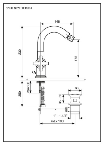 Смеситель Emmevi Spirit New 31004/ORS на биде золото брашированное - фото 2 Смеситель Emmevi Spirit New 31004/ORS на биде золото брашированное - фото 2