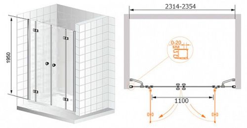 Душевая дверь Cezares ELENA ELENA-W-B-22-240-P-Cr 240х195 стекло рифленое профиль хром - фото 4