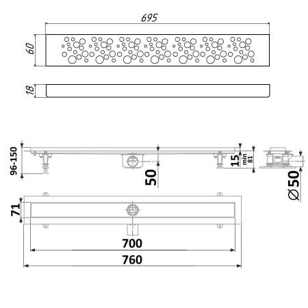 Душевой лоток Timo Standart DP20700-DR20700 75х15 хром