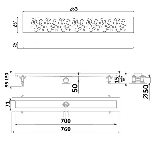 Душевой лоток Timo Standart DP20700-DR20700 в пол - фото 2