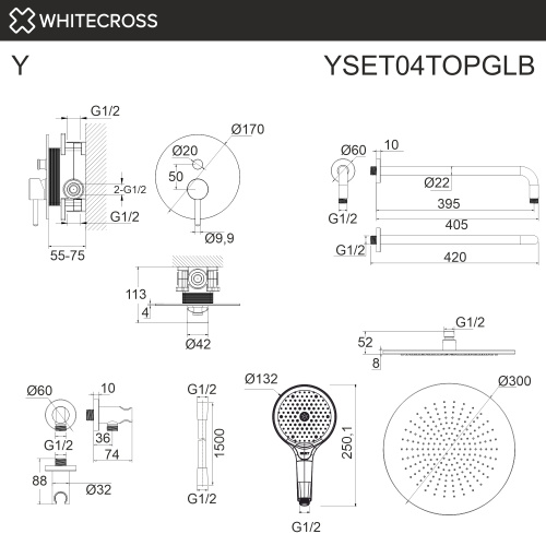Душевая система Whitecross Y brushed gold YSET04TOPGLB встраиваемая - фото 3