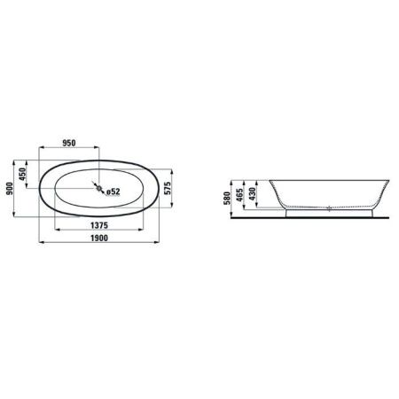 Ванна акриловая Laufen New Classic 2.2085.2.000.000.1 190х90 отдельностоящая овальная