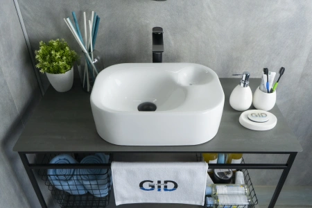 Раковина керамическая Gid Creativo 51173 50х30 накладная цвет белый без отверстий под смеситель