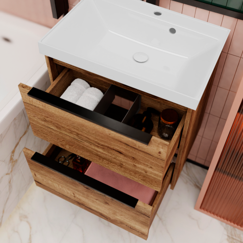 Тумба с раковиной La Fenice TESORO NFNC-01-TES-DGT-60-2-3-60 61х63х47 подвесная цвет шоколадный - фото 2