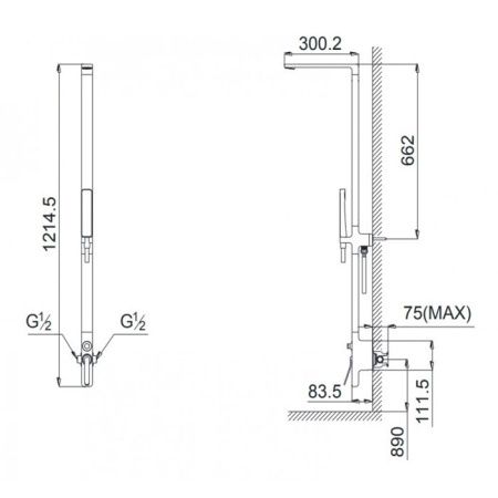 Душевая стойка Toto Showers TBW01404R настенная цвет хром
