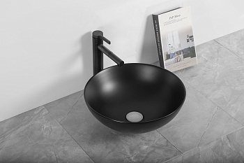 Раковина из сантехнического фарфора Cerutti SPA CR3301MB 40х40 накладная цвет черный матовый без отверстий под смеситель