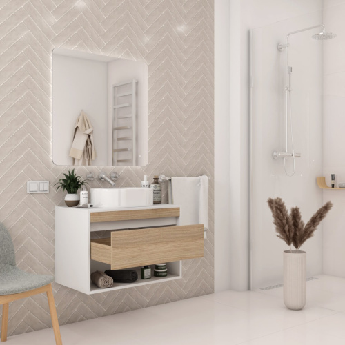 Тумба под раковину Teymi Ritta T60539 75х45х52 подвесная цвет белый/дуб - фото 5