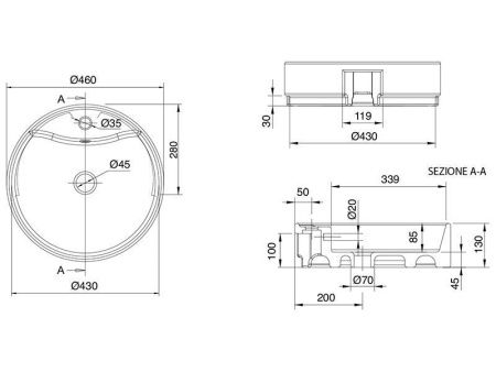 Раковина из сантехнического фаянса Scarabeo Thin-Line 8029/D 50х50 полувстраиваемая цвет белый