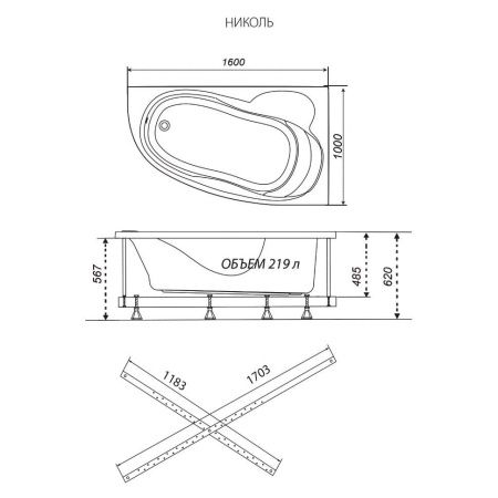 Ванна акриловая Тритон Николь Щ0000048679 160х100 пристенная асимметричная без каркаса