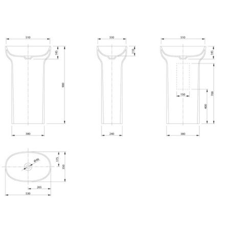 Раковина из искусственного камня Knief Prime 0600-012-01WA 50 см напольная цвет белый без отверстий под смеситель