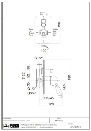 Смеситель Fiore Imperiale 83CR5134 встраиваемый хром