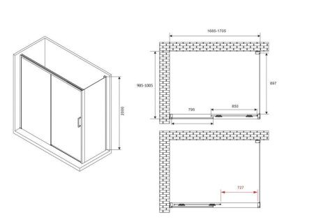 Душевой уголок Abber Komfort AG93170-S102 170х100 стекло прозрачное профиль хром без поддона