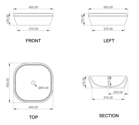 Раковина керамическая GSG Ceramic Design Cruise CRLAVQU45000 50х50 накладная цвет белый без отверстий под смеситель