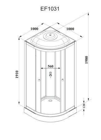 Душевая кабина Parly Effect EF1031 100х100 четверть круга с крышей ориентация универсальная